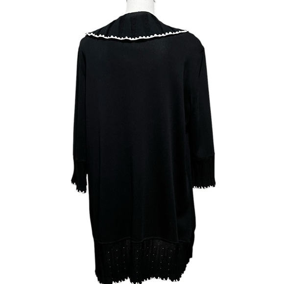 MING WANG BEAUTIFUL BLACK OPEN CARDIGAN WITH CREAM EMBROIDERED TRIM SIZE LARGE - Picture 3 of 9